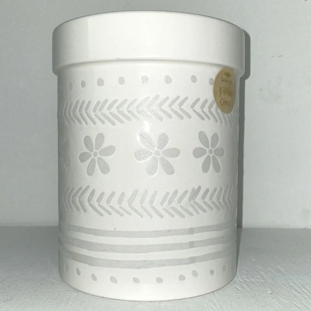 Beautiful flower pattern floral print ceramic kitchen crock storage utensil